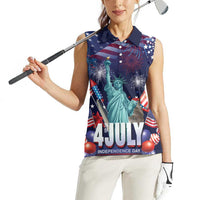 Personalized United States Independence Day Women Sleeveless Polo Shirt Statue of Liberty for 4th of July