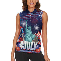 Personalized United States Independence Day Women Sleeveless Polo Shirt Statue of Liberty for 4th of July