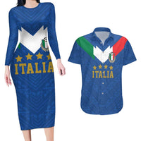 Custom Italy Football Couples Matching Long Sleeve Bodycon Dress and Hawaiian Shirt Come On Gli Azzurri