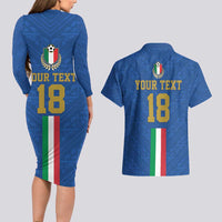 Custom Italy Football Couples Matching Long Sleeve Bodycon Dress and Hawaiian Shirt Come On Gli Azzurri