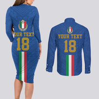 Custom Italy Football Couples Matching Long Sleeve Bodycon Dress and Long Sleeve Button Shirt Come On Gli Azzurri