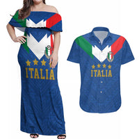Custom Italy Football Couples Matching Off Shoulder Maxi Dress and Hawaiian Shirt Come On Gli Azzurri