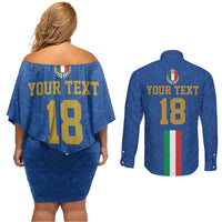 Custom Italy Football Couples Matching Off Shoulder Short Dress and Long Sleeve Button Shirt Come On Gli Azzurri