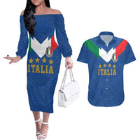 Custom Italy Football Couples Matching Off The Shoulder Long Sleeve Dress and Hawaiian Shirt Come On Gli Azzurri