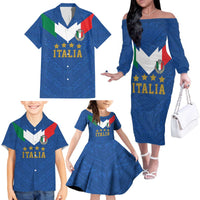 Custom Italy Football Family Matching Off The Shoulder Long Sleeve Dress and Hawaiian Shirt Come On Gli Azzurri
