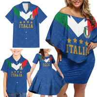 Custom Italy Football Family Matching Off Shoulder Short Dress and Hawaiian Shirt Come On Gli Azzurri