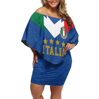 Custom Italy Football Family Matching Off Shoulder Short Dress and Hawaiian Shirt Come On Gli Azzurri