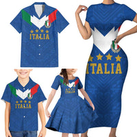 Custom Italy Football Family Matching Short Sleeve Bodycon Dress and Hawaiian Shirt Come On Gli Azzurri