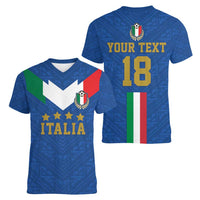 Custom Italy Football Women V-Neck T-Shirt Come On Gli Azzurri