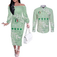 Custom Italy Football Couples Matching Off The Shoulder Long Sleeve Dress and Long Sleeve Button Shirt Nazionale di calcio dell'Italia