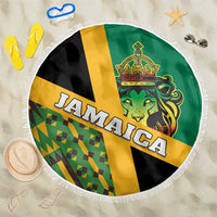 Jamaica Lion Rastafarian Beach Blanket With Kente Pattern - Wonder Print Shop