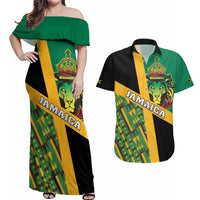 Jamaica Lion Rastafarian Couples Matching Off Shoulder Maxi Dress and Hawaiian Shirt With Kente Pattern - Wonder Print Shop
