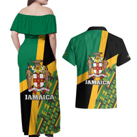 Jamaica Lion Rastafarian Couples Matching Off Shoulder Maxi Dress and Hawaiian Shirt With Kente Pattern - Wonder Print Shop