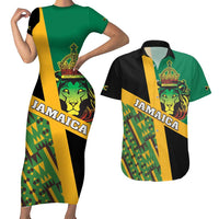 Jamaica Lion Rastafarian Couples Matching Short Sleeve Bodycon Dress and Hawaiian Shirt With Kente Pattern - Wonder Print Shop