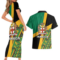 Jamaica Lion Rastafarian Couples Matching Short Sleeve Bodycon Dress and Hawaiian Shirt With Kente Pattern - Wonder Print Shop