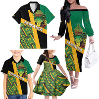 Jamaica Lion Rastafarian Family Matching Off The Shoulder Long Sleeve Dress and Hawaiian Shirt With Kente Pattern - Wonder Print Shop