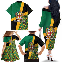Jamaica Lion Rastafarian Family Matching Off The Shoulder Long Sleeve Dress and Hawaiian Shirt With Kente Pattern - Wonder Print Shop
