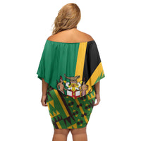 Jamaica Lion Rastafarian Off Shoulder Short Dress With Kente Pattern - Wonder Print Shop