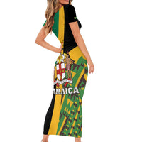 Jamaica Lion Rastafarian Short Sleeve Bodycon Dress With Kente Pattern - Wonder Print Shop