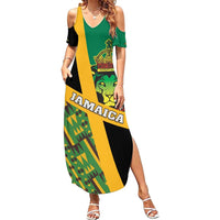 Jamaica Lion Rastafarian Summer Maxi Dress With Kente Pattern - Wonder Print Shop