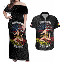 Personalized Sicilian Roots American Heritage Month Couples Matching Off Shoulder Maxi Dress and Hawaiian Shirt - Wonder Print Shop