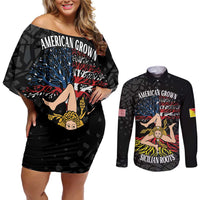 Personalized Sicilian Roots American Heritage Month Couples Matching Off Shoulder Short Dress and Long Sleeve Button Shirt - Wonder Print Shop