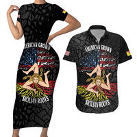 Personalized Sicilian Roots American Heritage Month Couples Matching Short Sleeve Bodycon Dress and Hawaiian Shirt - Wonder Print Shop