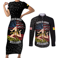 Personalized Sicilian Roots American Heritage Month Couples Matching Short Sleeve Bodycon Dress and Long Sleeve Button Shirt - Wonder Print Shop