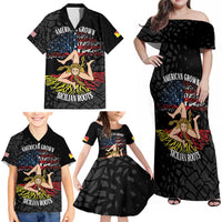 Personalized Sicilian Roots American Heritage Month Family Matching Off Shoulder Maxi Dress and Hawaiian Shirt - Wonder Print Shop