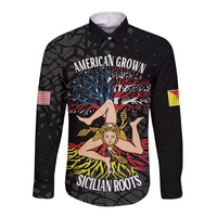 Personalized Sicilian Roots American Heritage Month Long Sleeve Button Shirt - Wonder Print Shop