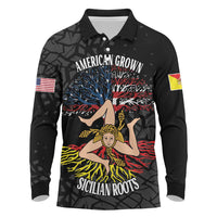 Personalized Sicilian Roots American Heritage Month Long Sleeve Polo Shirt - Wonder Print Shop