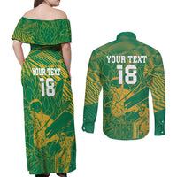Custom Cricket South Africa Couples Matching Off Shoulder Maxi Dress and Long Sleeve Button Shirt Proteas Go Champion Green Version - Wonder Print Shop