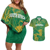 Custom Cricket South Africa Couples Matching Off Shoulder Short Dress and Hawaiian Shirt Proteas Go Champion Green Version - Wonder Print Shop