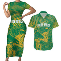 Custom Cricket South Africa Couples Matching Short Sleeve Bodycon Dress and Hawaiian Shirt Proteas Go Champion Green Version - Wonder Print Shop