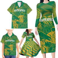 Custom Cricket South Africa Family Matching Long Sleeve Bodycon Dress and Hawaiian Shirt Proteas Go Champion Green Version - Wonder Print Shop