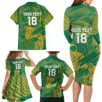 Custom Cricket South Africa Family Matching Long Sleeve Bodycon Dress and Hawaiian Shirt Proteas Go Champion Green Version - Wonder Print Shop