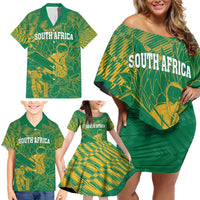 Custom Cricket South Africa Family Matching Off Shoulder Short Dress and Hawaiian Shirt Proteas Go Champion Green Version - Wonder Print Shop
