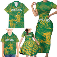 Custom Cricket South Africa Family Matching Short Sleeve Bodycon Dress and Hawaiian Shirt Proteas Go Champion Green Version - Wonder Print Shop