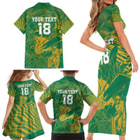 Custom Cricket South Africa Family Matching Short Sleeve Bodycon Dress and Hawaiian Shirt Proteas Go Champion Green Version - Wonder Print Shop