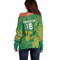 Custom Cricket South Africa Off Shoulder Sweater Proteas Go Champion Green Version - Wonder Print Shop