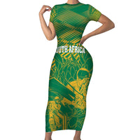 Custom Cricket South Africa Short Sleeve Bodycon Dress Proteas Go Champion Green Version - Wonder Print Shop