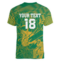 Custom Cricket South Africa Women V-Neck T-Shirt Proteas Go Champion Green Version - Wonder Print Shop