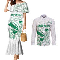 Custom Cricket South Africa Couples Matching Mermaid Dress and Long Sleeve Button Shirt Proteas Go Champion White Version - Wonder Print Shop