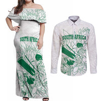 Custom Cricket South Africa Couples Matching Off Shoulder Maxi Dress and Long Sleeve Button Shirt Proteas Go Champion White Version - Wonder Print Shop