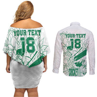 Custom Cricket South Africa Couples Matching Off Shoulder Short Dress and Long Sleeve Button Shirt Proteas Go Champion White Version - Wonder Print Shop