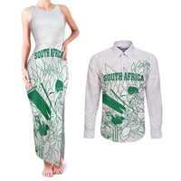 Custom Cricket South Africa Couples Matching Tank Maxi Dress and Long Sleeve Button Shirt Proteas Go Champion White Version - Wonder Print Shop