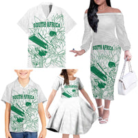 Custom Cricket South Africa Family Matching Off The Shoulder Long Sleeve Dress and Hawaiian Shirt Proteas Go Champion White Version - Wonder Print Shop