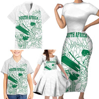 Custom Cricket South Africa Family Matching Short Sleeve Bodycon Dress and Hawaiian Shirt Proteas Go Champion White Version - Wonder Print Shop