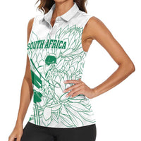 Custom Cricket South Africa Women Sleeveless Polo Shirt Proteas Go Champion White Version - Wonder Print Shop