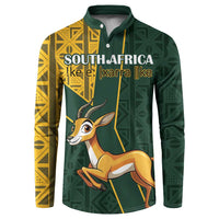 Custom South Africa Springbok Jumping Button Sweatshirt With Kente Patterns - Wonder Print Shop